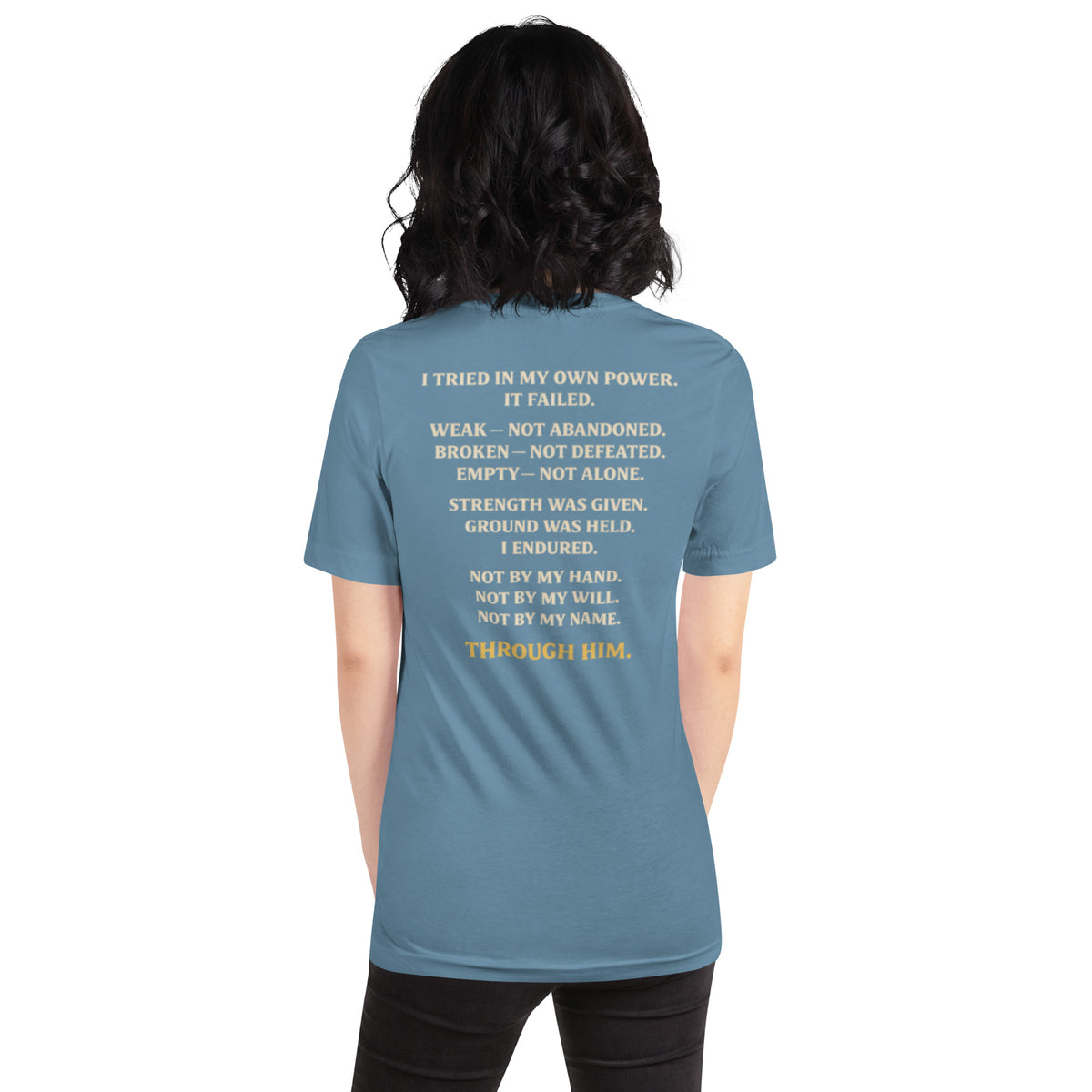 Through Him Women's T-Shirt - Steel Blue - Back View