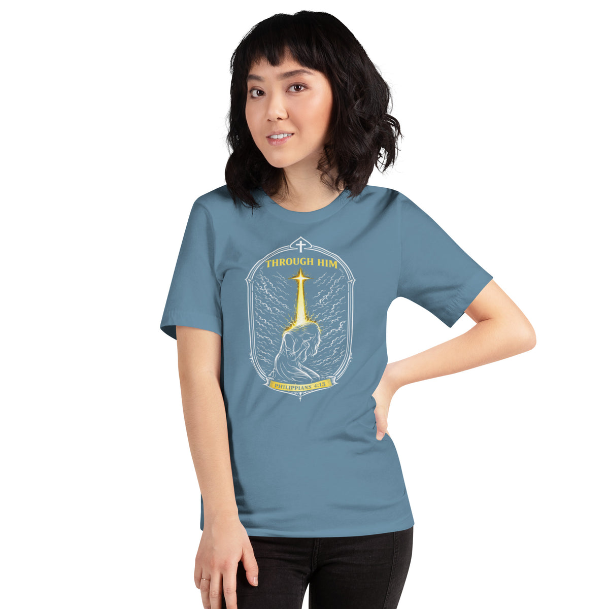 Through Him Women's T-Shirt - Steel Blue - Front View