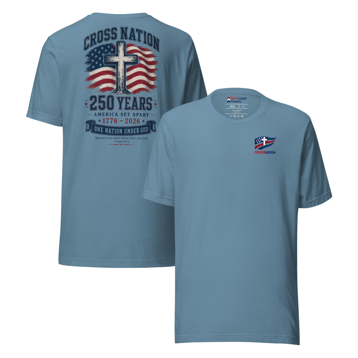 America 250th T-Shirt - Steel Blue - Front and Back View