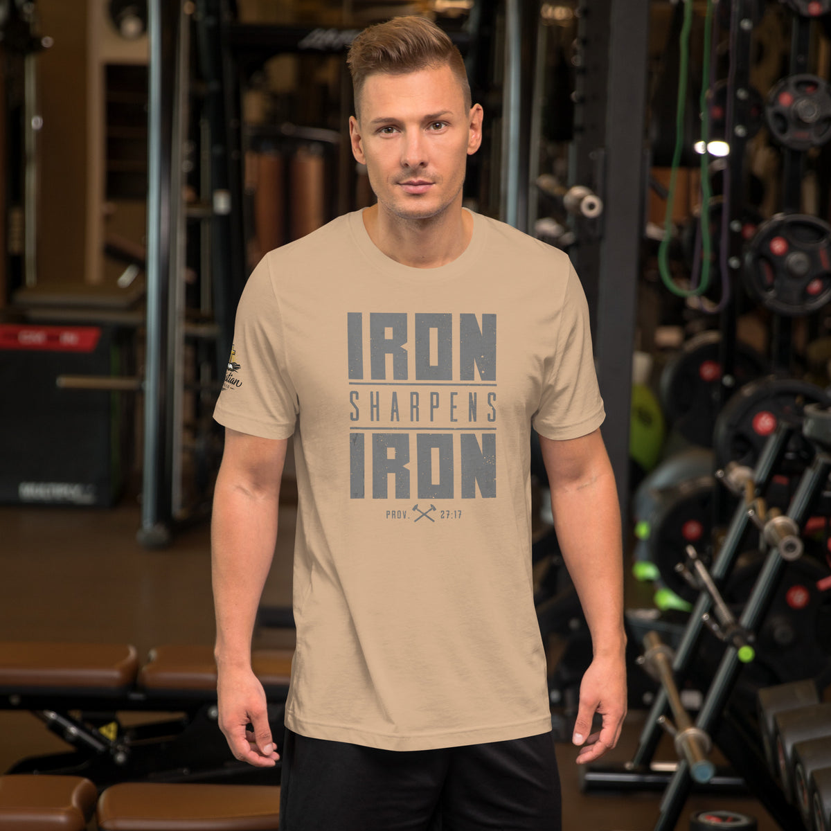 Men's Iron Sharpens Iron T-Shirt - Tan - Front View