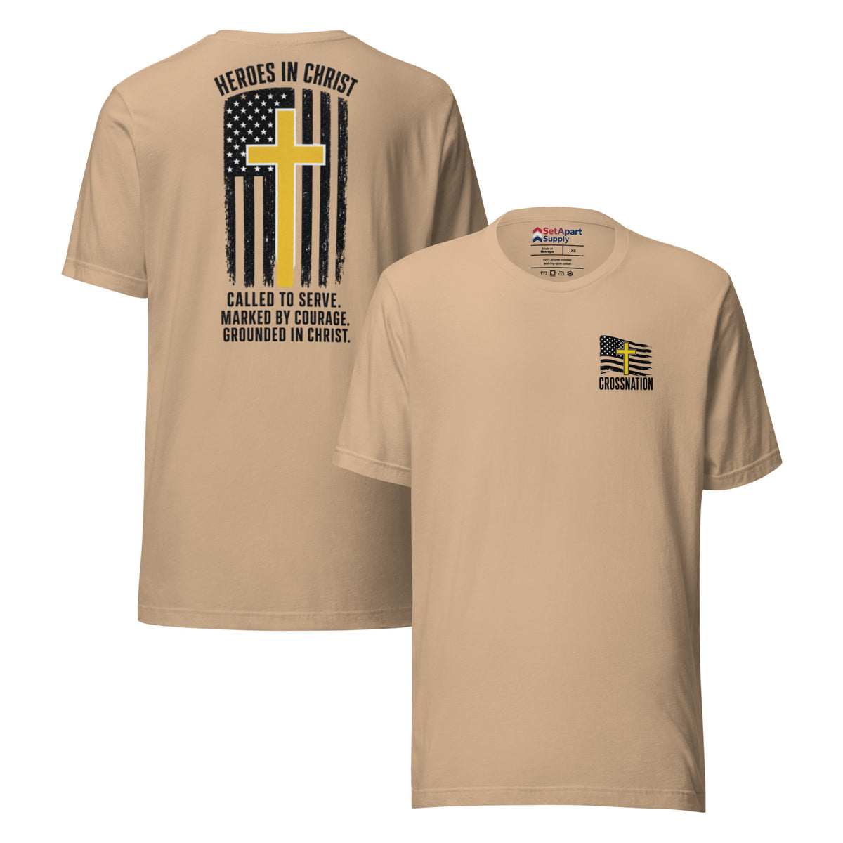 Heroes in Christ Dispatch T-Shirt - Tan - Front and Back View