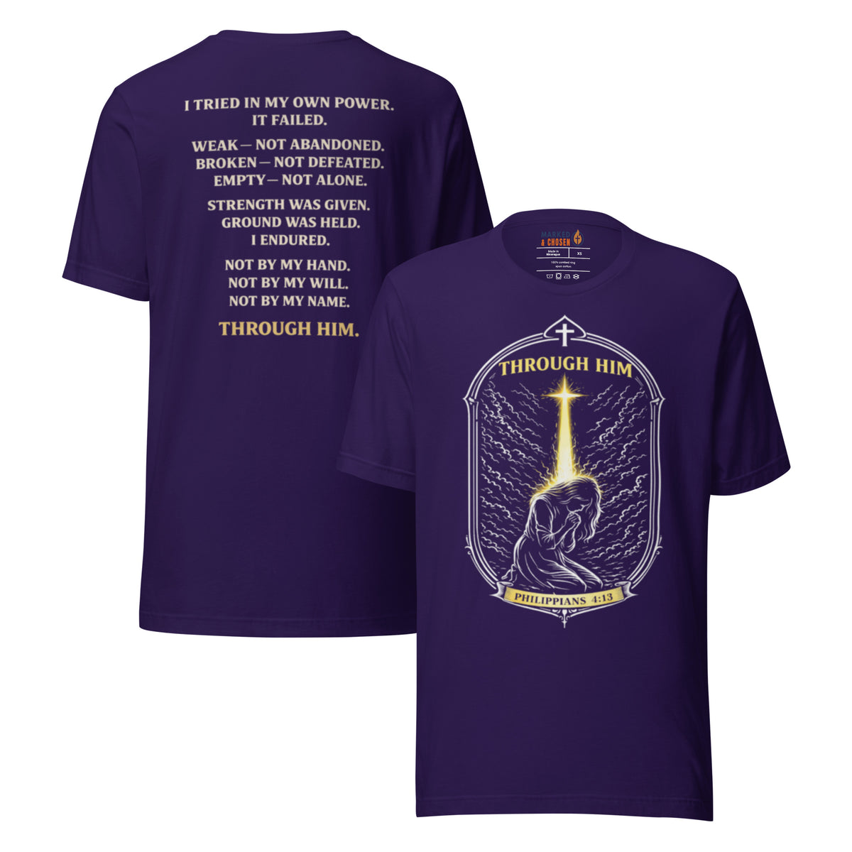 Through Him Women's T-Shirt - Team Purple - Front and Back View