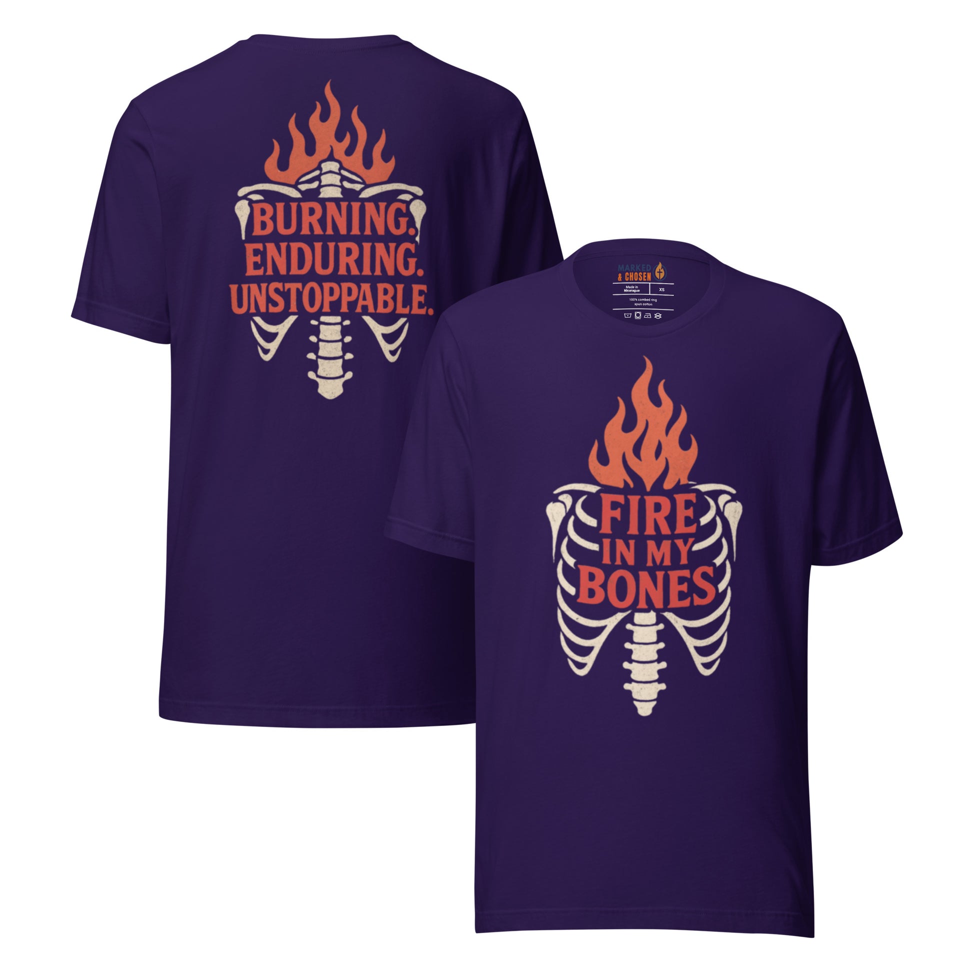 Fire in My Bones T-Shirt - Team Purple - Front and Back View