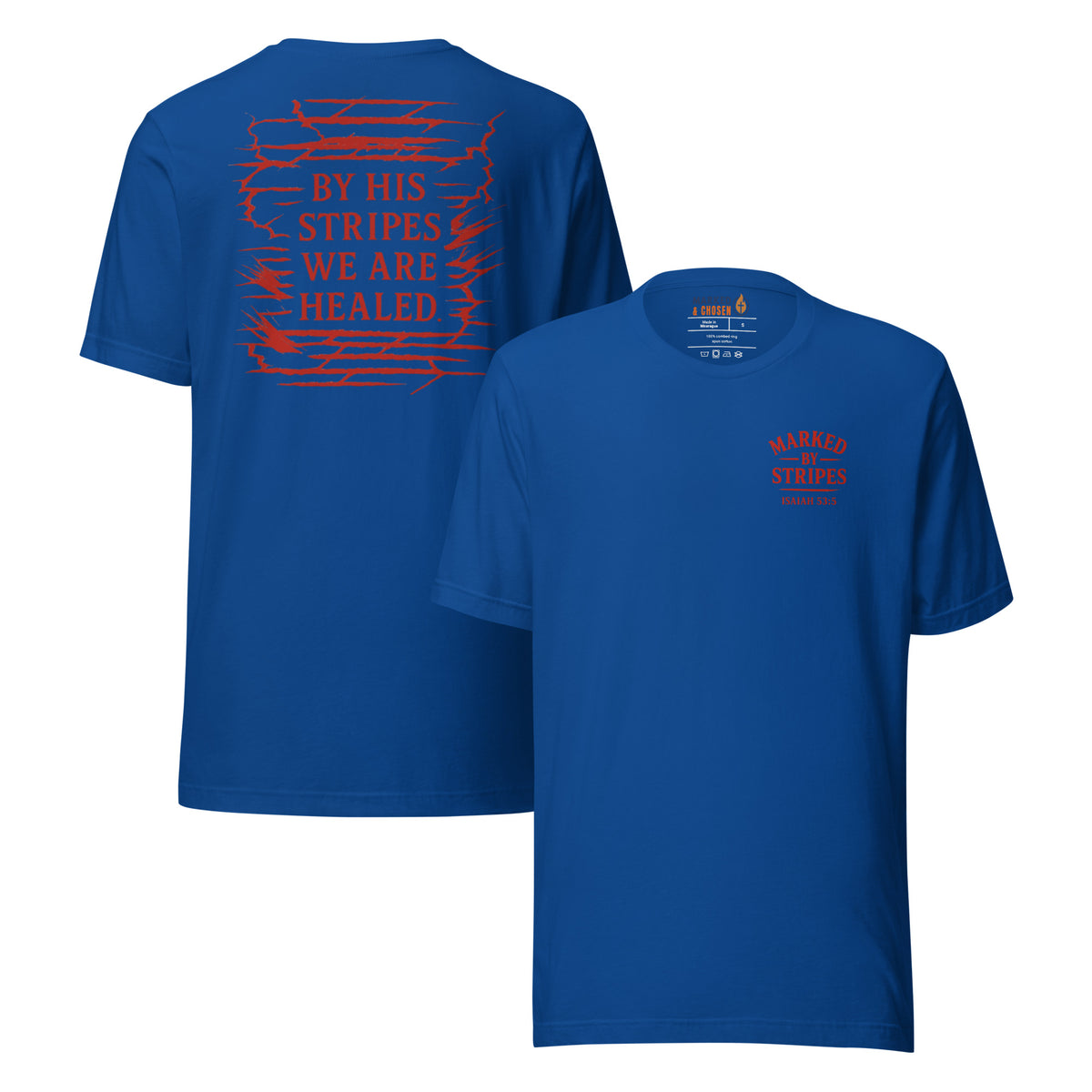 Marked by Stripes T-Shirt - True Royal - Front and Back View
