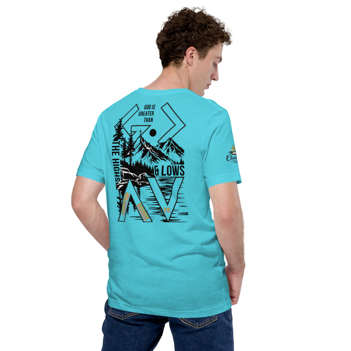 God is Greater Than T-Shirt - Turquoise - Back View