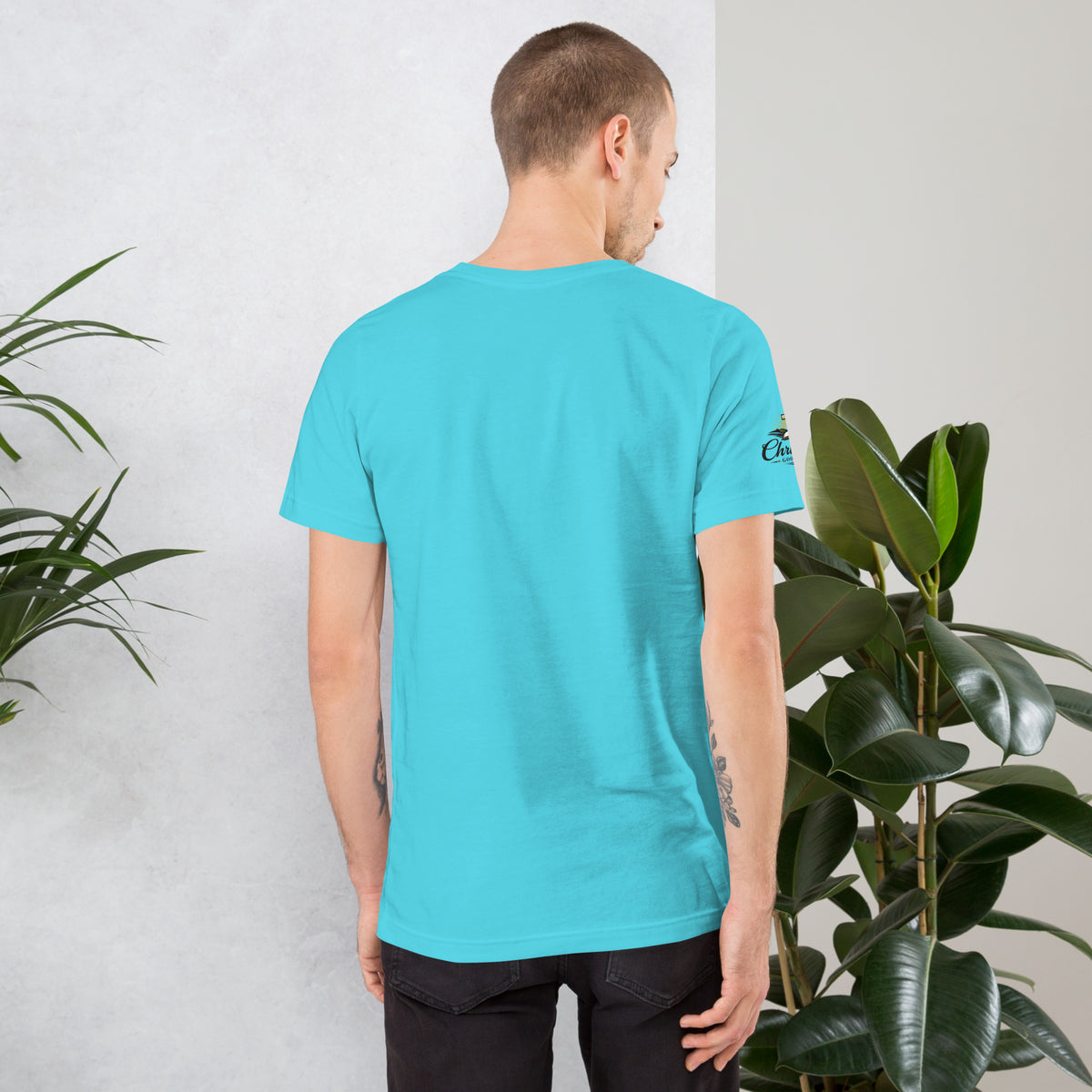 Men's Iron Sharpens Iron T-Shirt - Turquoise - Back View