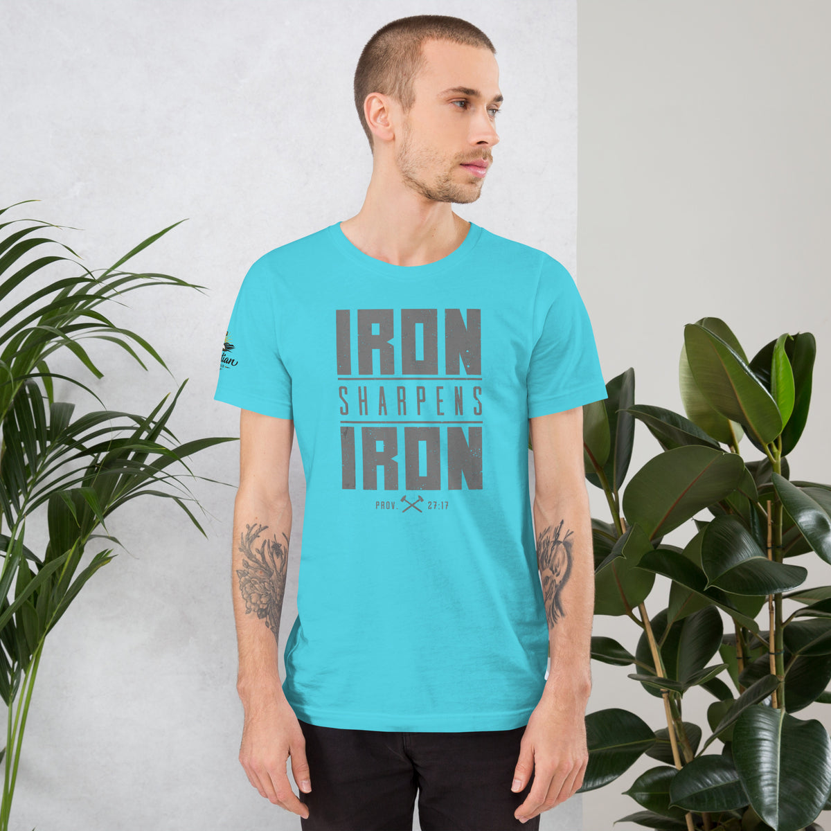 Men's Iron Sharpens Iron T-Shirt - Turquoise - Front View