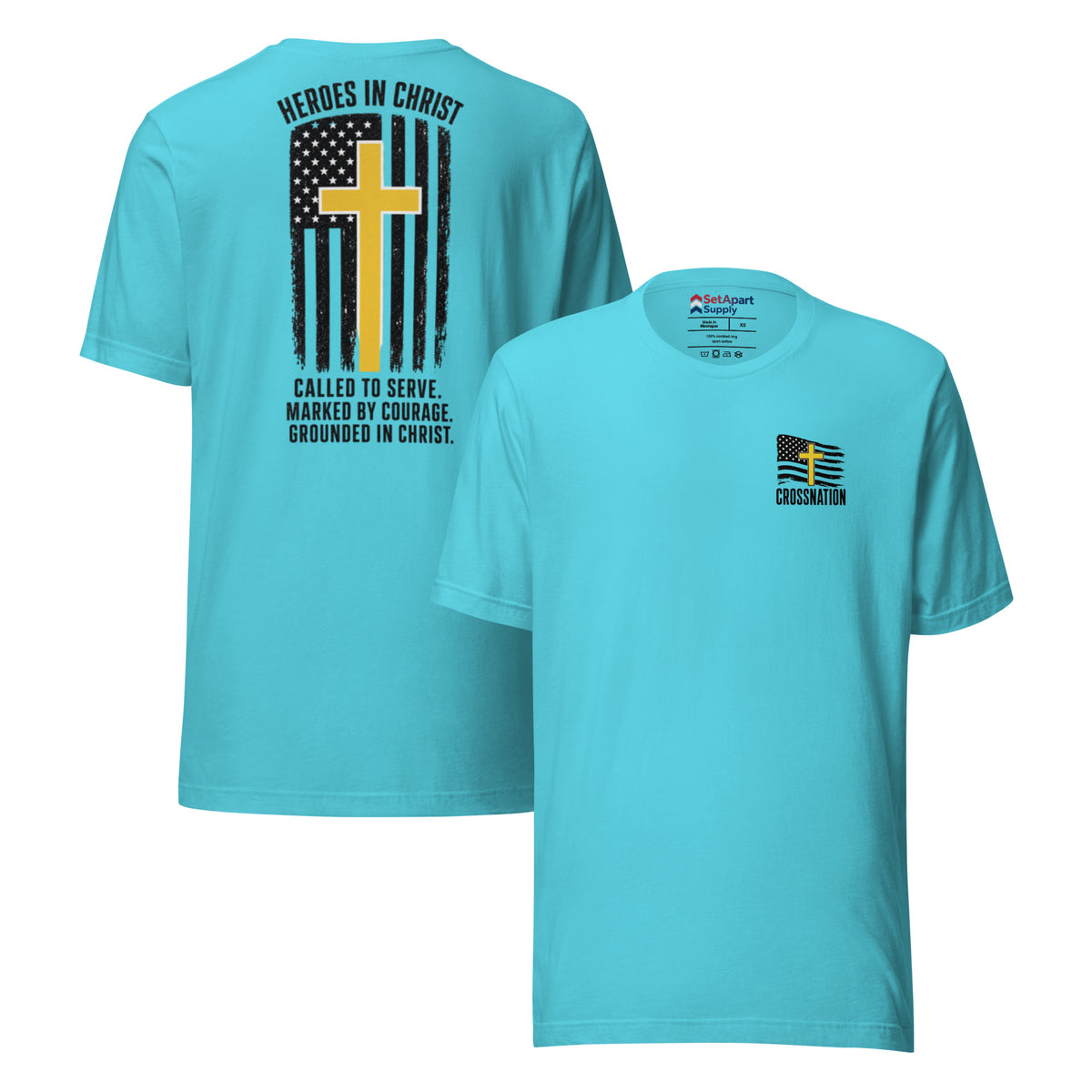 Heroes in Christ Dispatch T-Shirt - Turquoise - Front and Back View