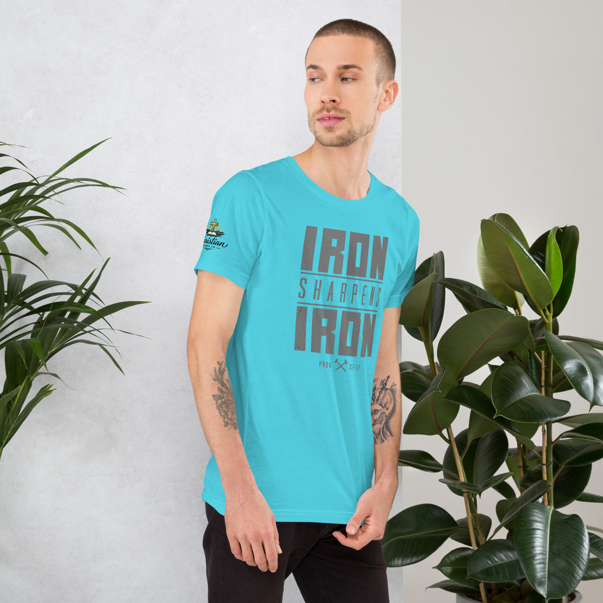 Men's Iron Sharpens Iron T-Shirt - Turquoise - Right Side View