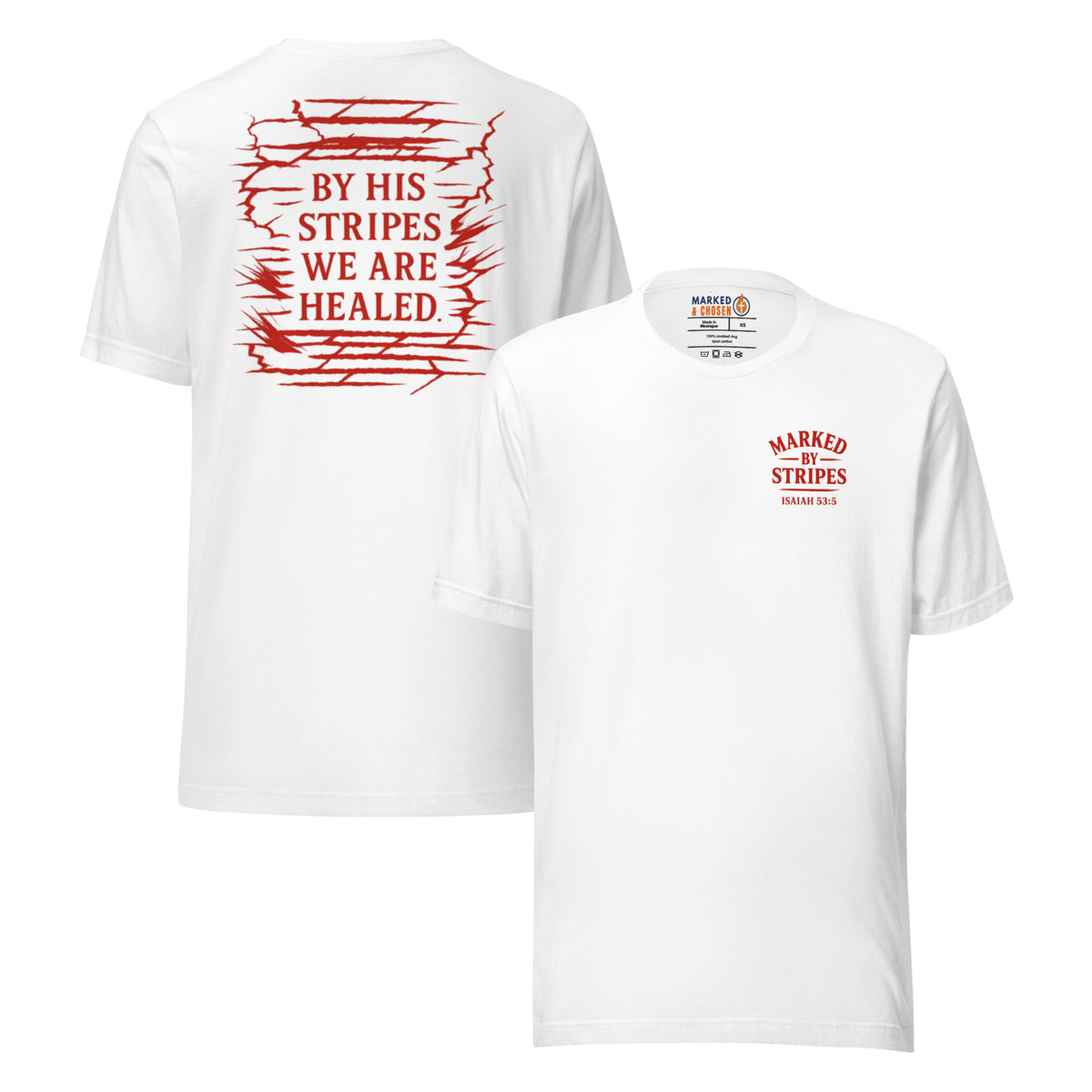 Marked by Stripes T-Shirt - White - Front and Back View