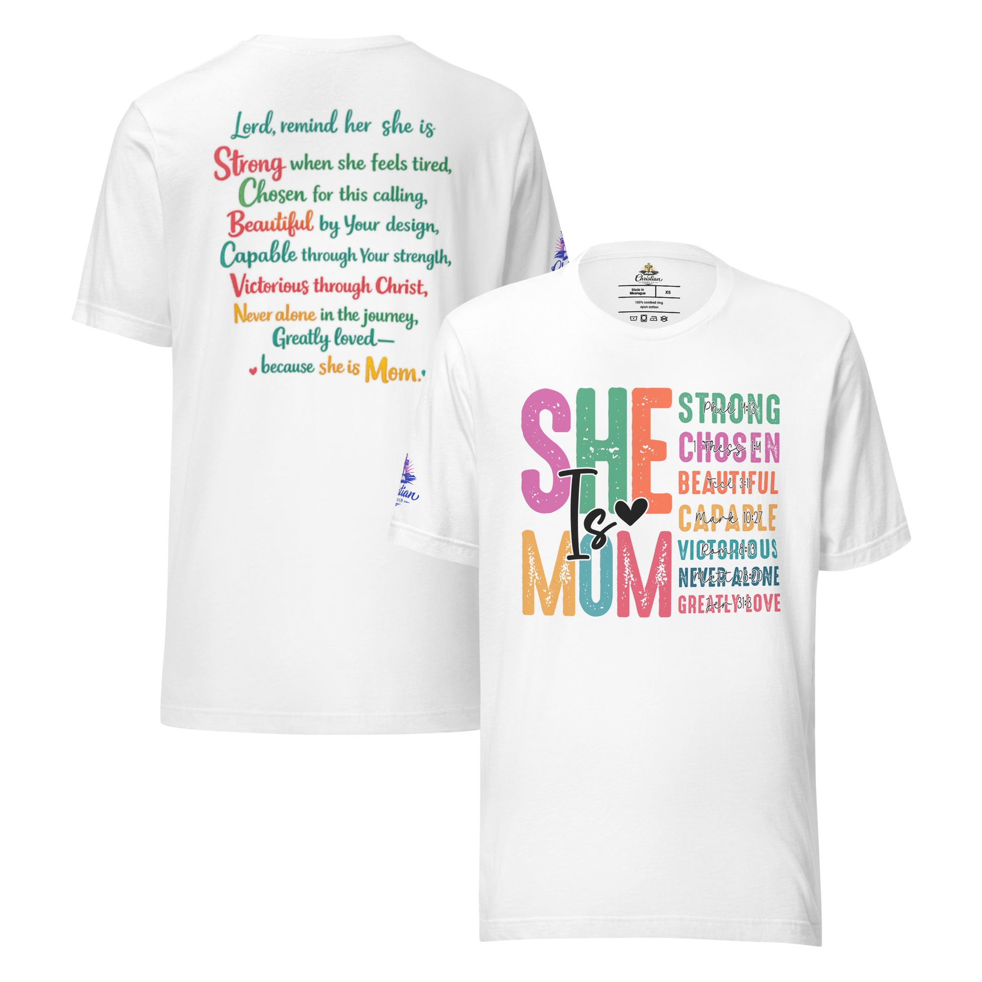 She is Mom T-Shirt - White - Front and Back View