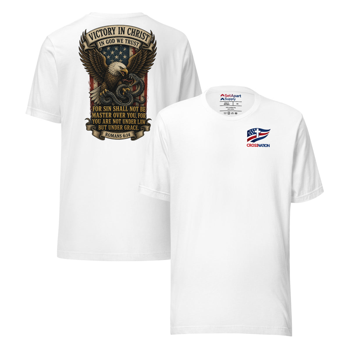 Victory in Christ T-Shirt - White - Front and Back View