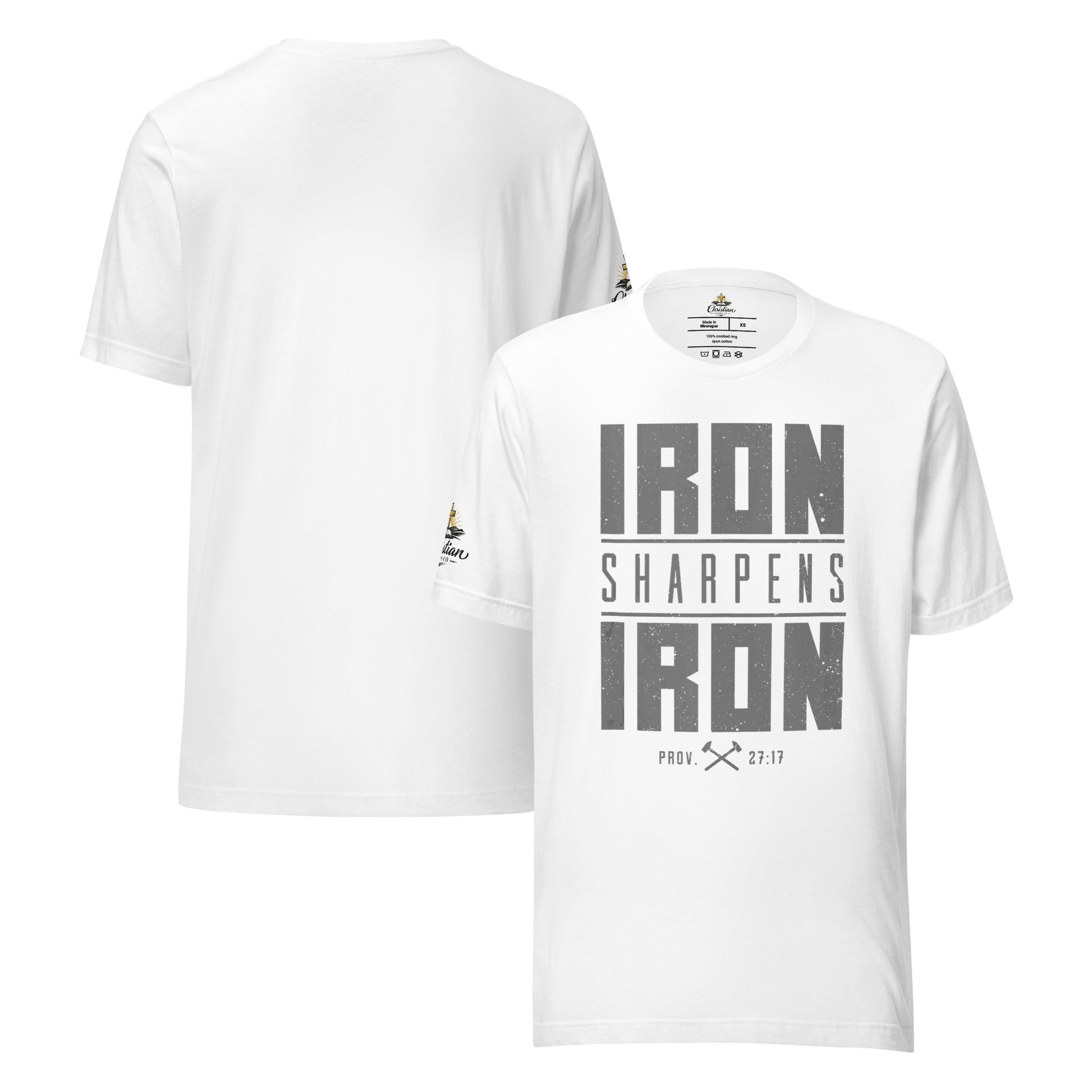 Men's Iron Sharpens Iron T-Shirt - White - Front and Back View