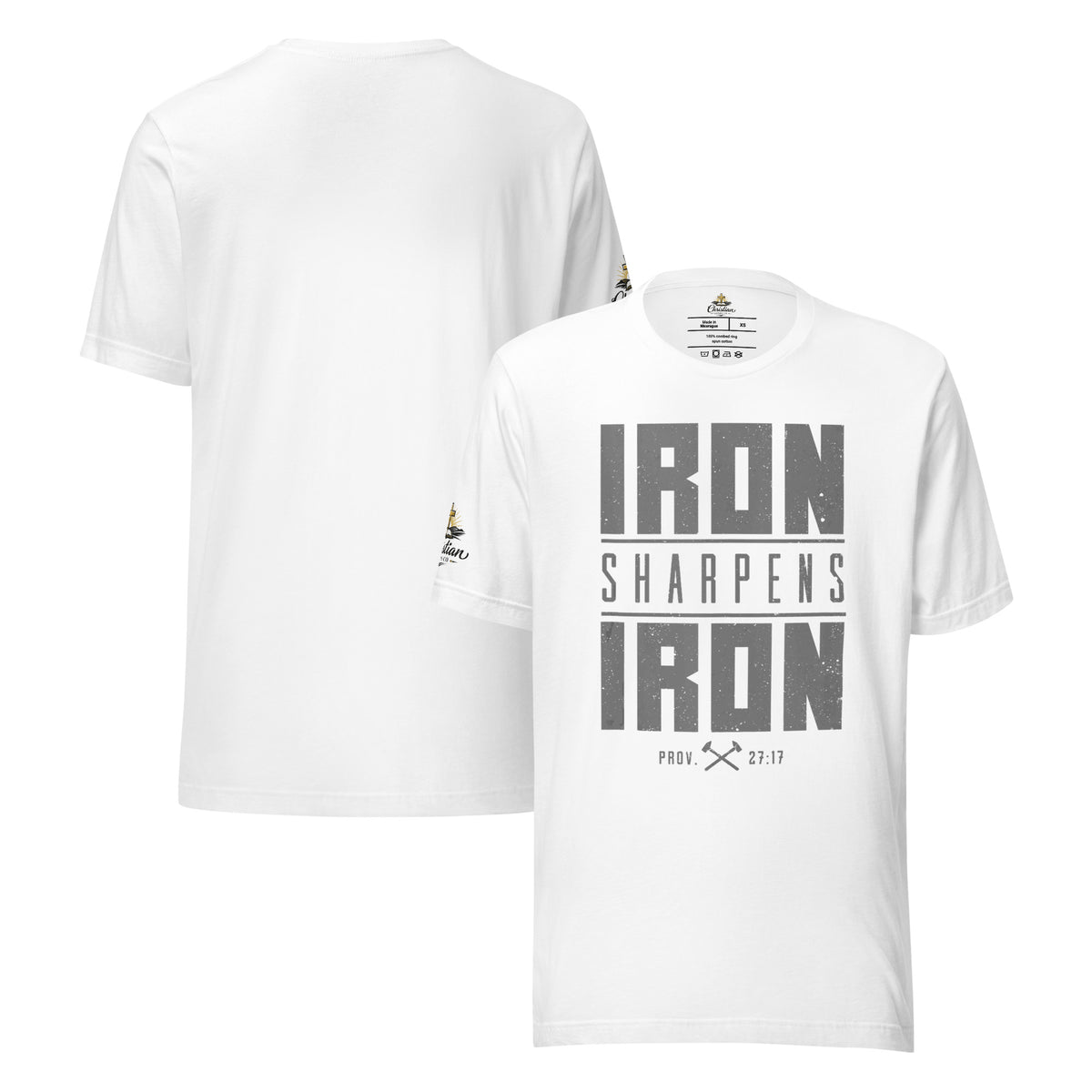 Men's Iron Sharpens Iron T-Shirt - White - Front and Back View