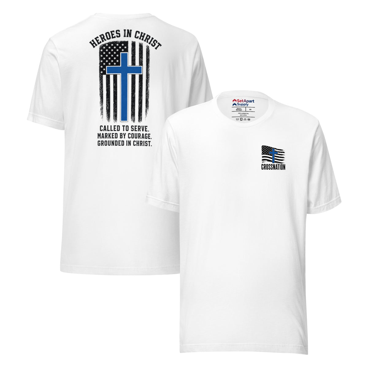 Heroes in Christ Police T-Shirt - White - Front and Back View