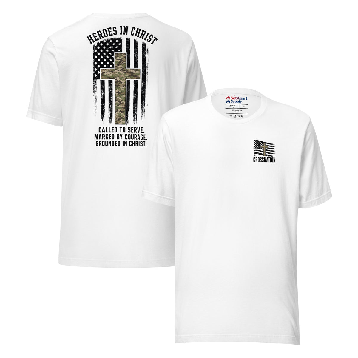Heroes in Christ Army & Air Force Camo T-Shirt - White - Front and Back View