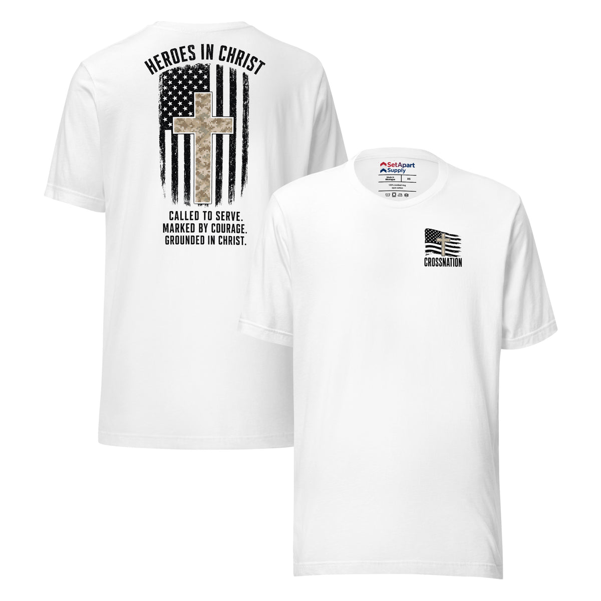 Heroes in Christ Marines Desert Camo T-Shirt - White - Front and Back View