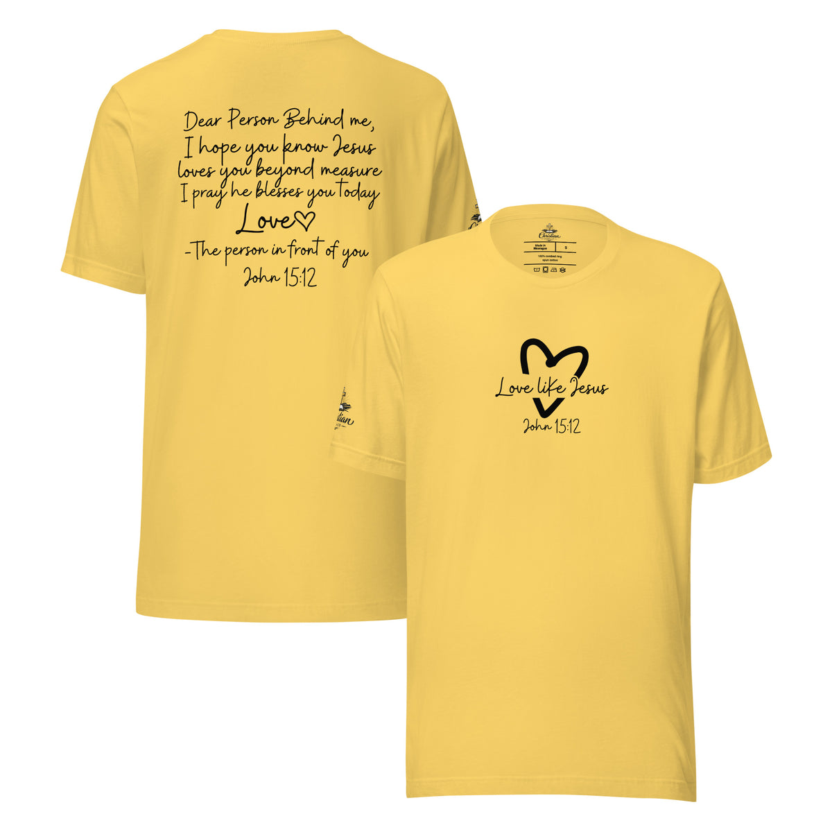 Love Like Jesus T-Shirt - Yellow - Front and Back View