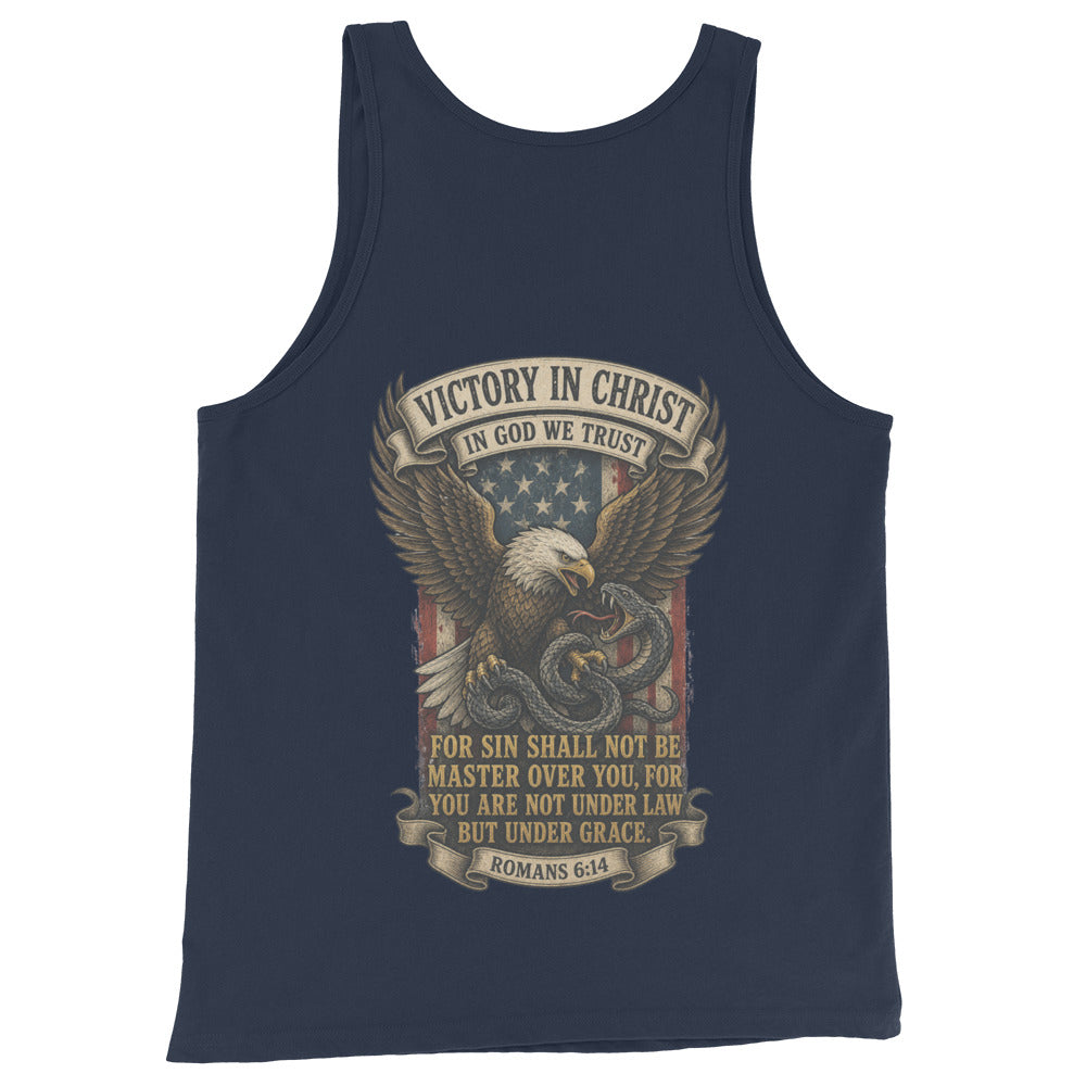 Men's Victory in Christ Tank Top - Navy - Back View