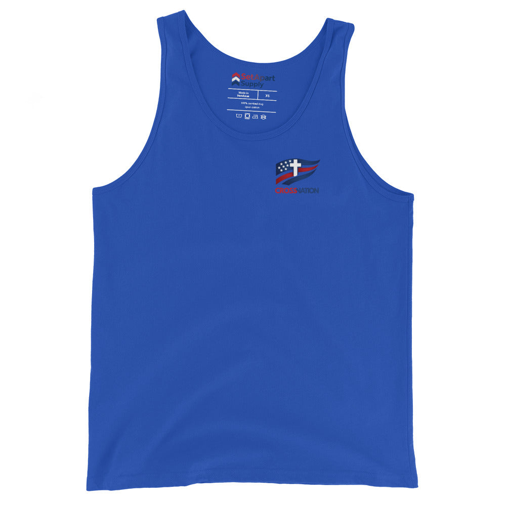 Men's Victory in Christ Tank Top - True Royal - Front View