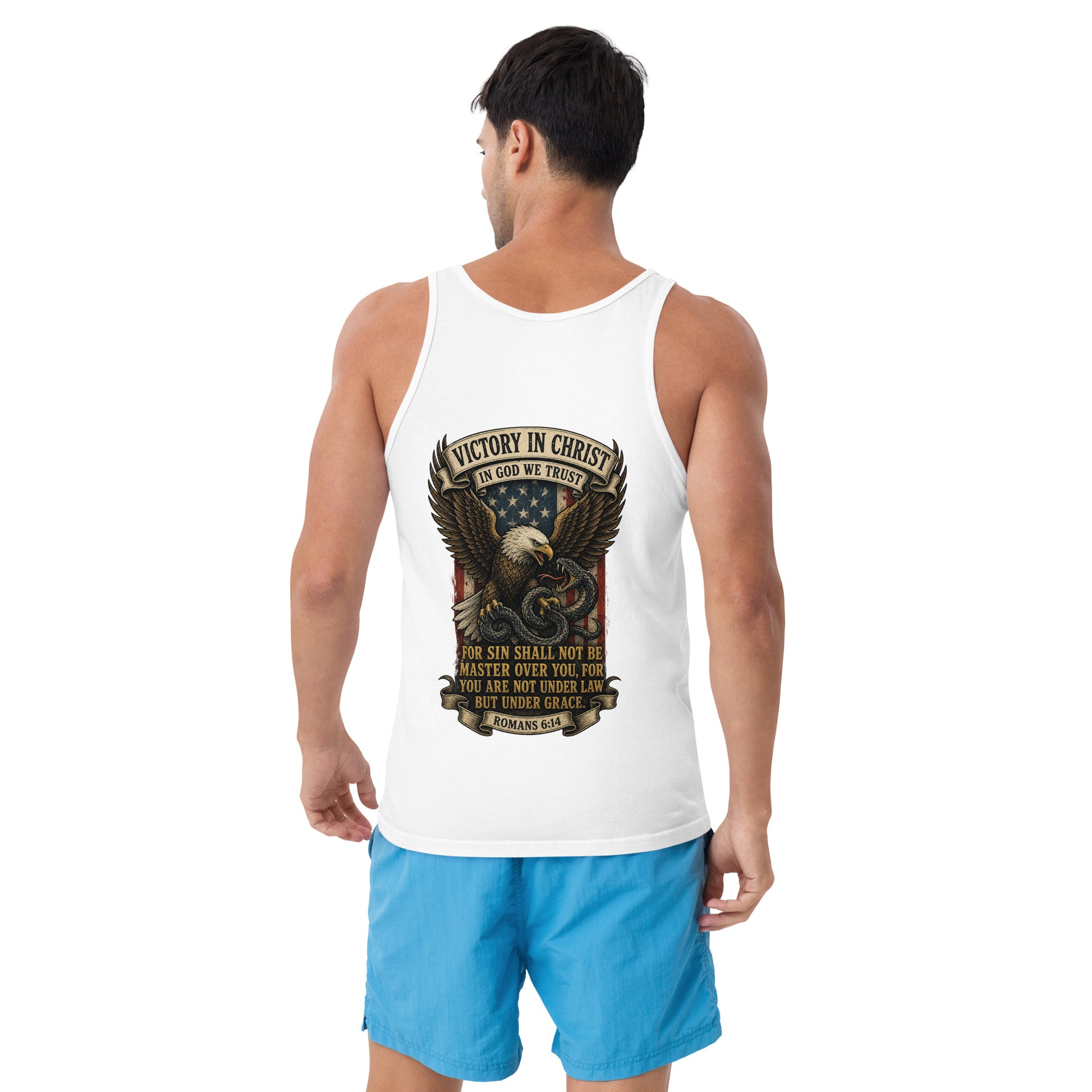 Men's Victory in Christ Tank Top - White - Back View