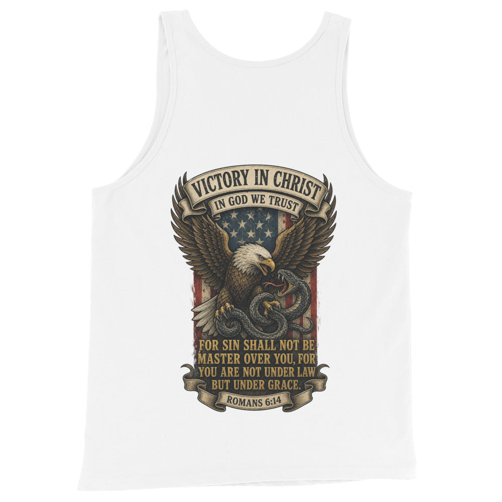 Men's Victory in Christ Tank Top - White - Back View 3