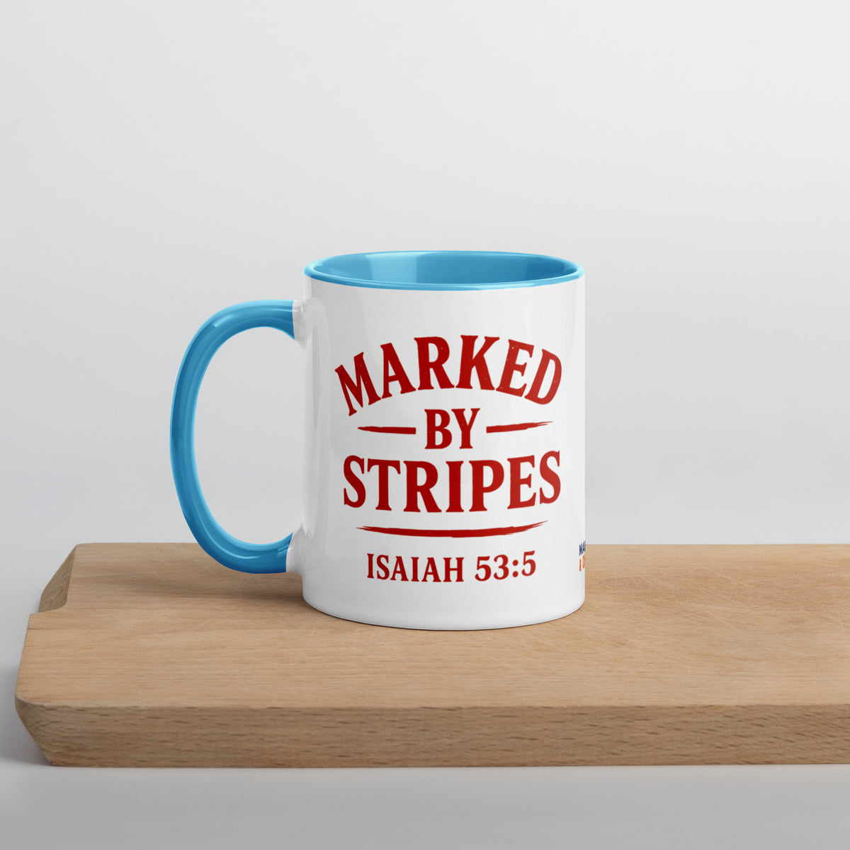 Marked by Stripes Mug with Color Inside - Blue - Left Side View