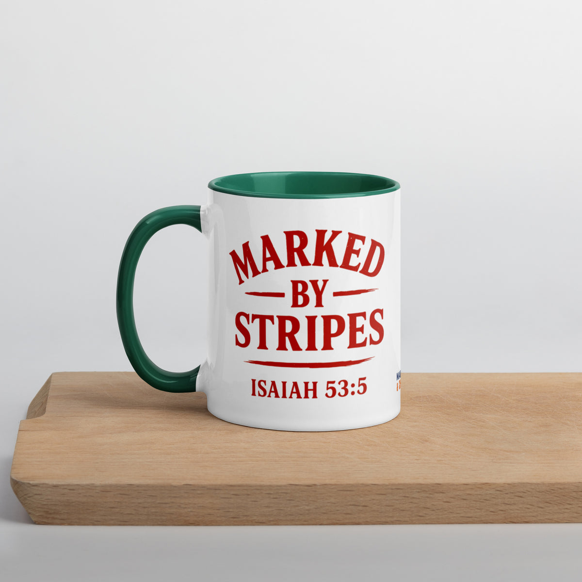 Marked by Stripes Mug with Color Inside - Dark green - Left Side View