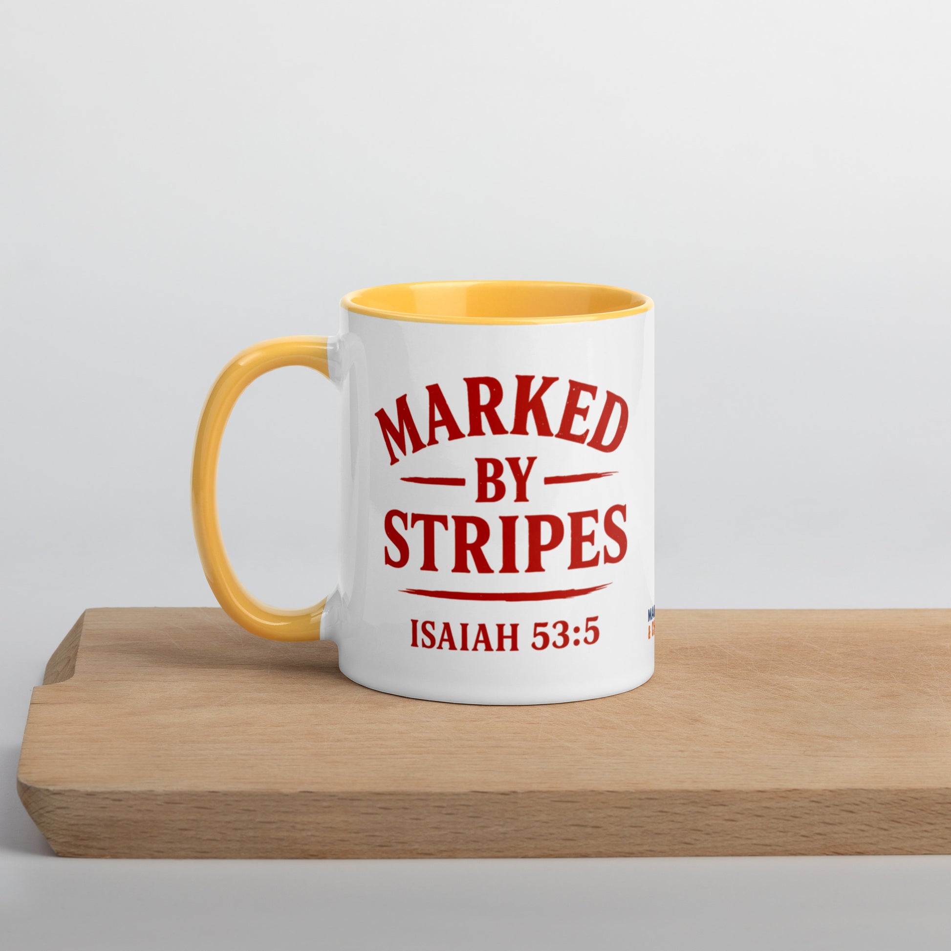 Marked by Stripes Mug with Color Inside - Golden Yellow - Left Side View