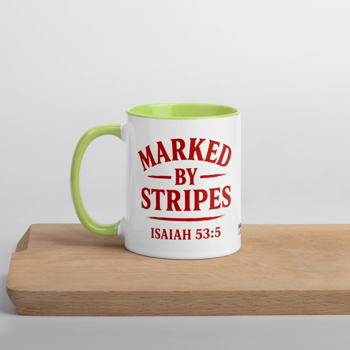 Marked by Stripes Mug with Color Inside - Green - Left Side View
