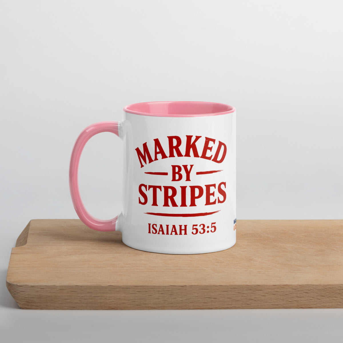 Marked by Stripes Mug with Color Inside - Pink - Left Side View