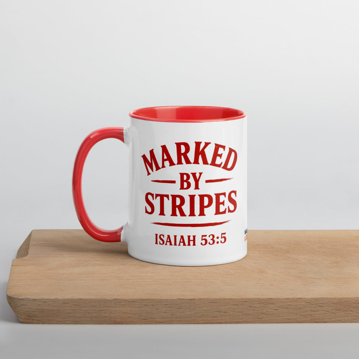 Marked by Stripes Mug with Color Inside - Red - Left Side View
