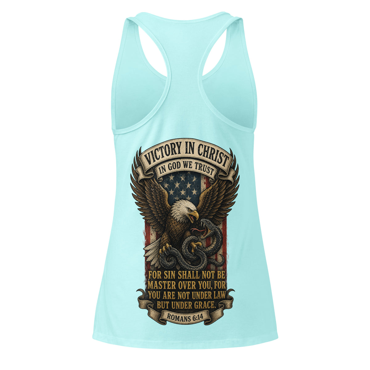 Women’s Victory in Christ Racerback Tank Top - Cancun - Back View 2