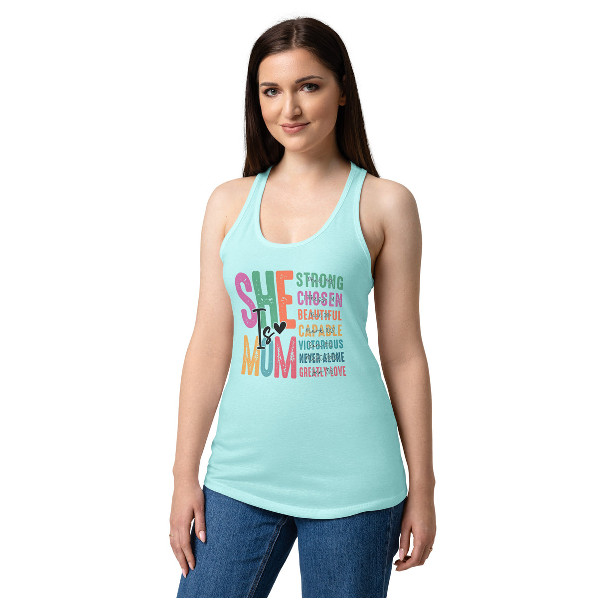 She is Mom Racerback Tank Top - Cancun - Back View 4