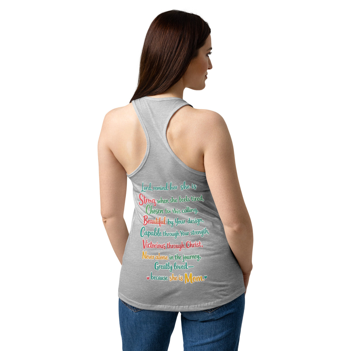 She is Mom Racerback Tank Top - Heather gray - Back View