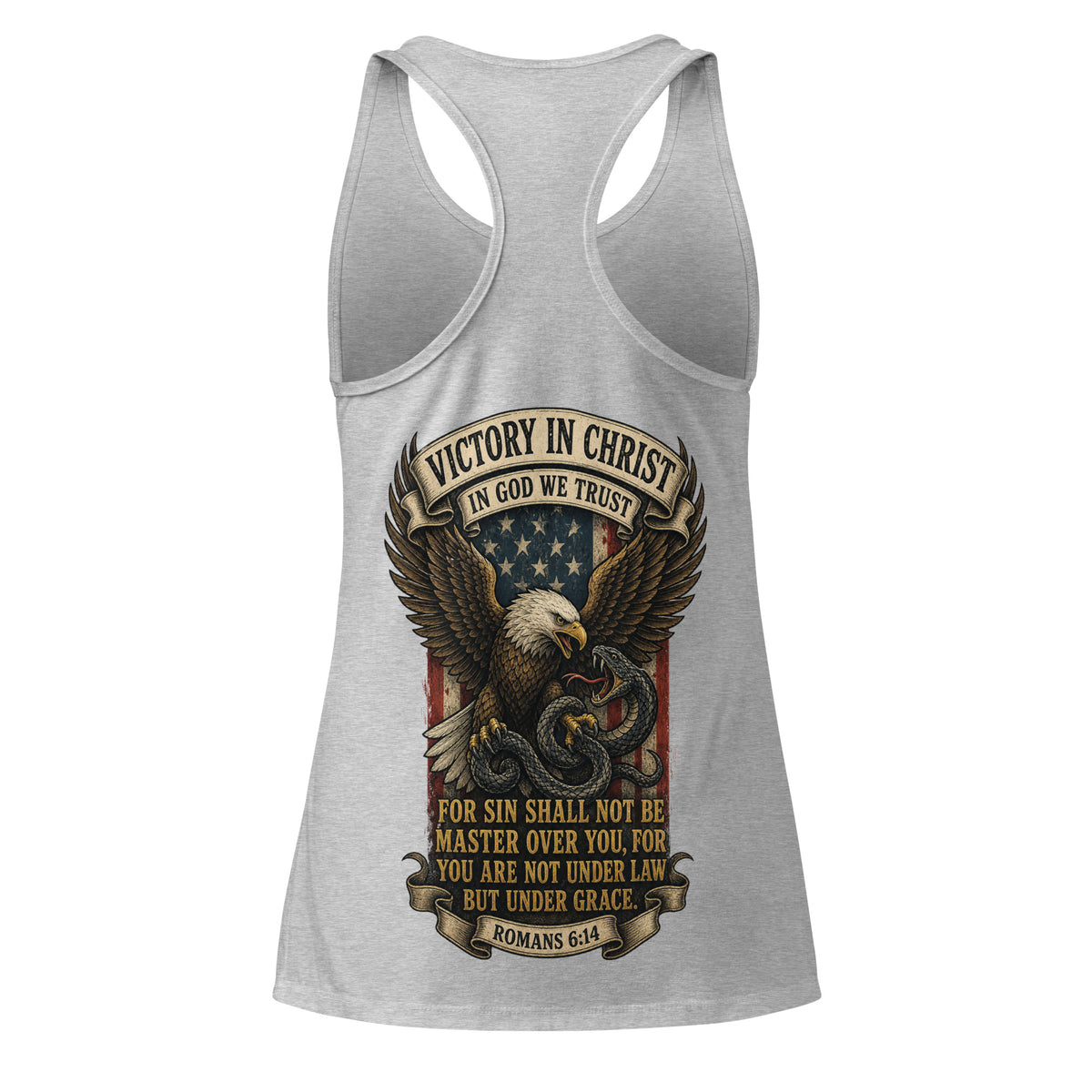 Women’s Victory in Christ Racerback Tank Top - Heather gray - Back View 2
