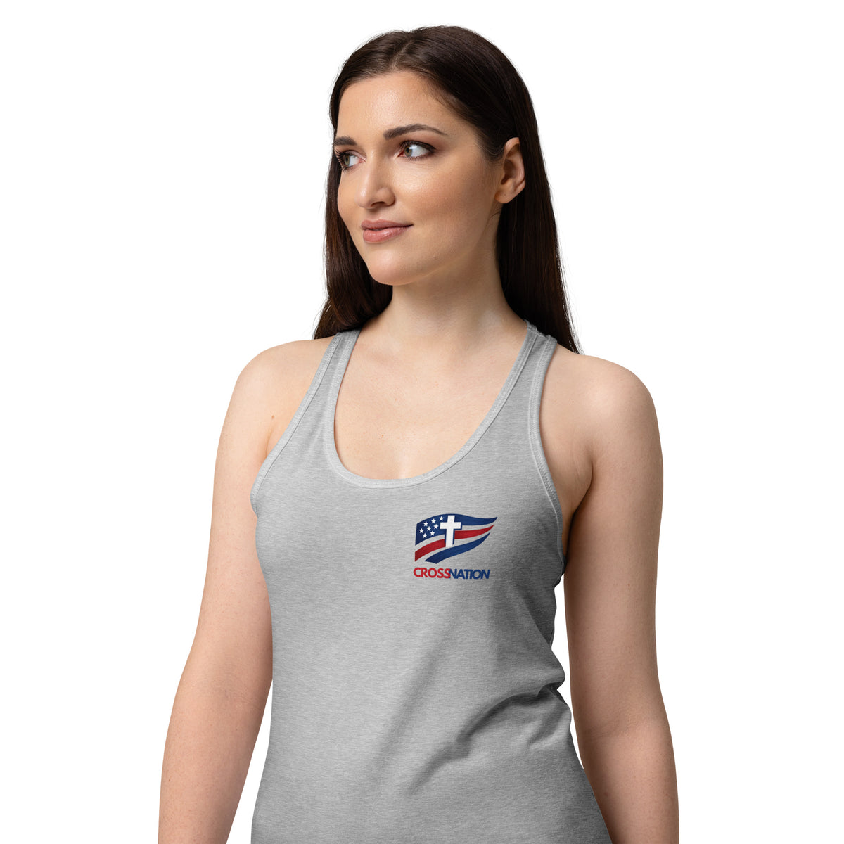 Women’s Victory in Christ Racerback Tank Top - Heather gray - Back View 3