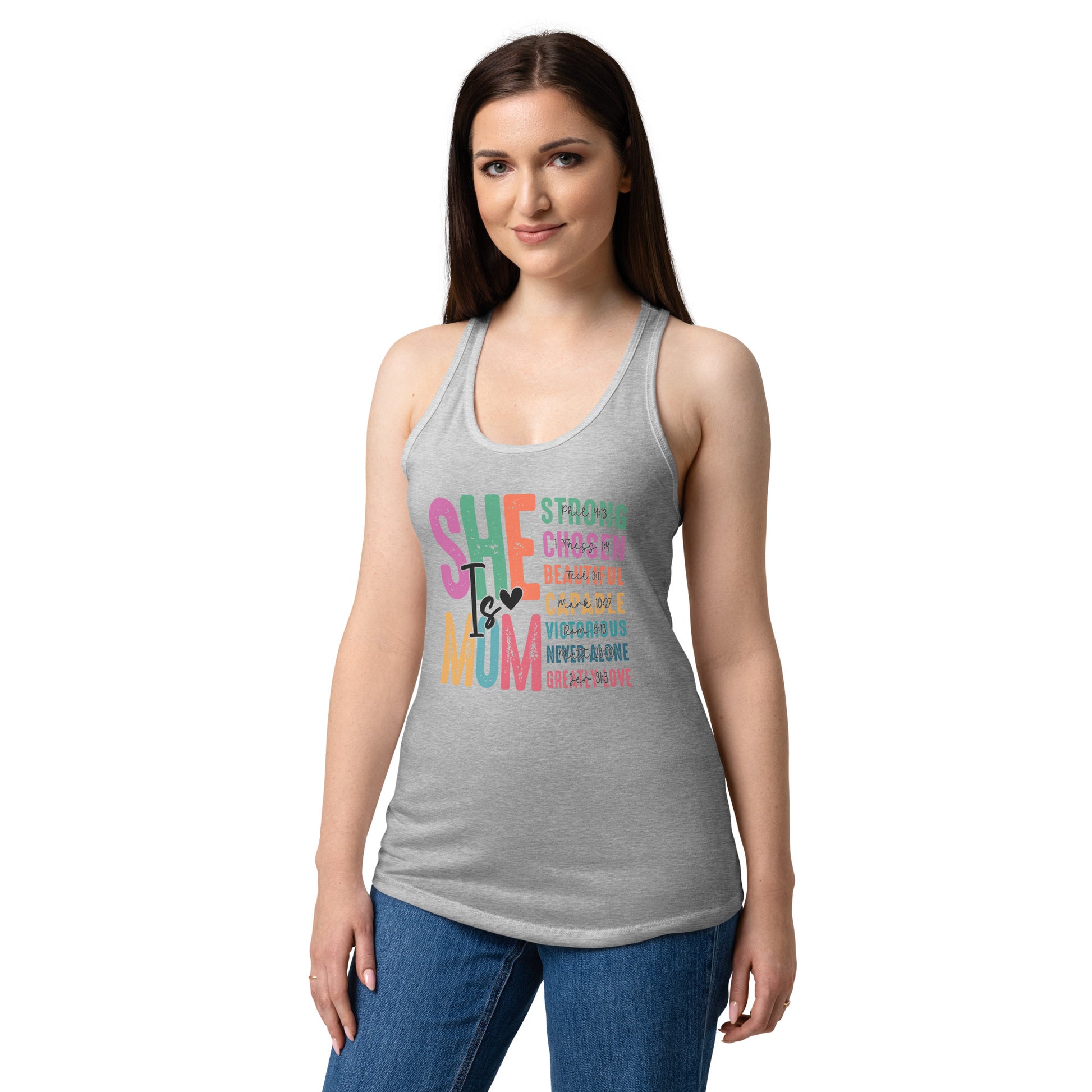 She is Mom Racerback Tank Top - Heather gray - Back View 4