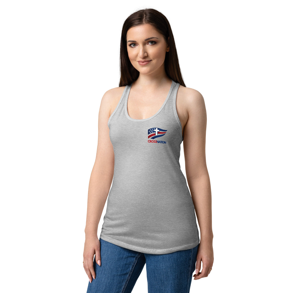 Women’s Victory in Christ Racerback Tank Top - Heather gray - Back View 5