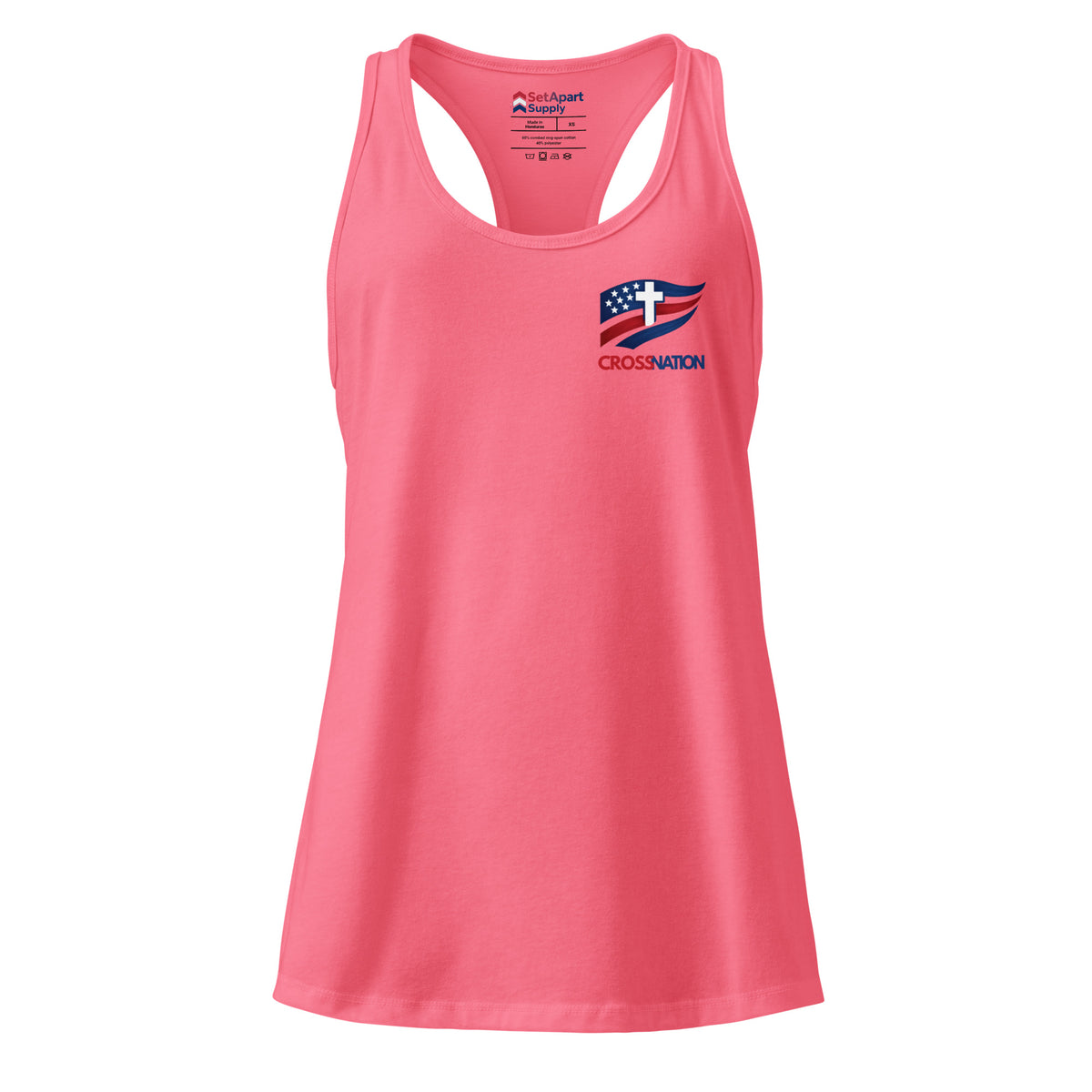Women’s Victory in Christ Racerback Tank Top - Hot Pink - Back View 2