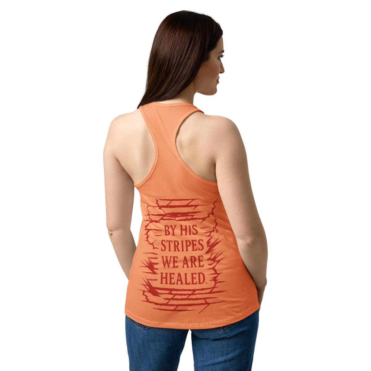Women’s Marked by Stripes Tank Top - Light Orange - Back View