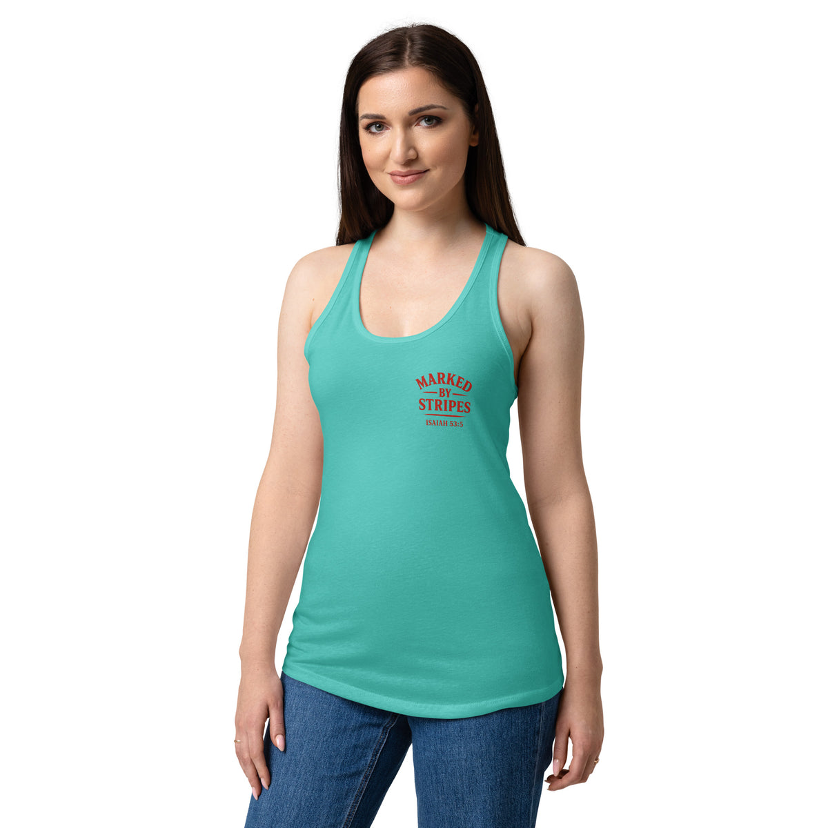 Women’s Marked by Stripes Tank Top - Tahiti Blue - Back View 5