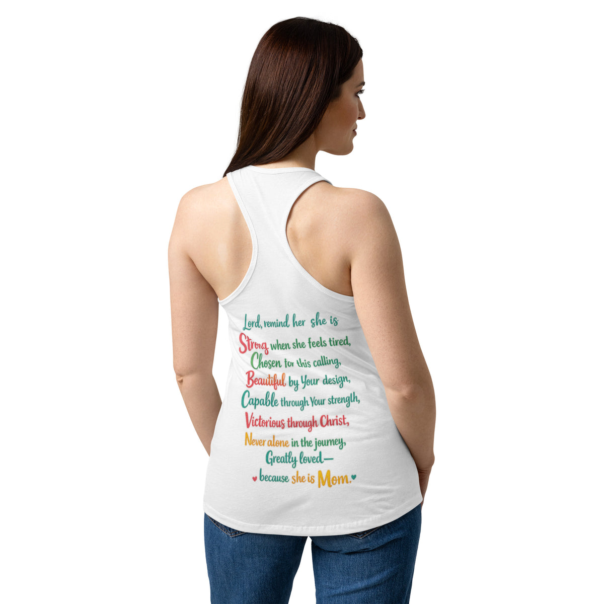 She is Mom Racerback Tank Top - White - Back View