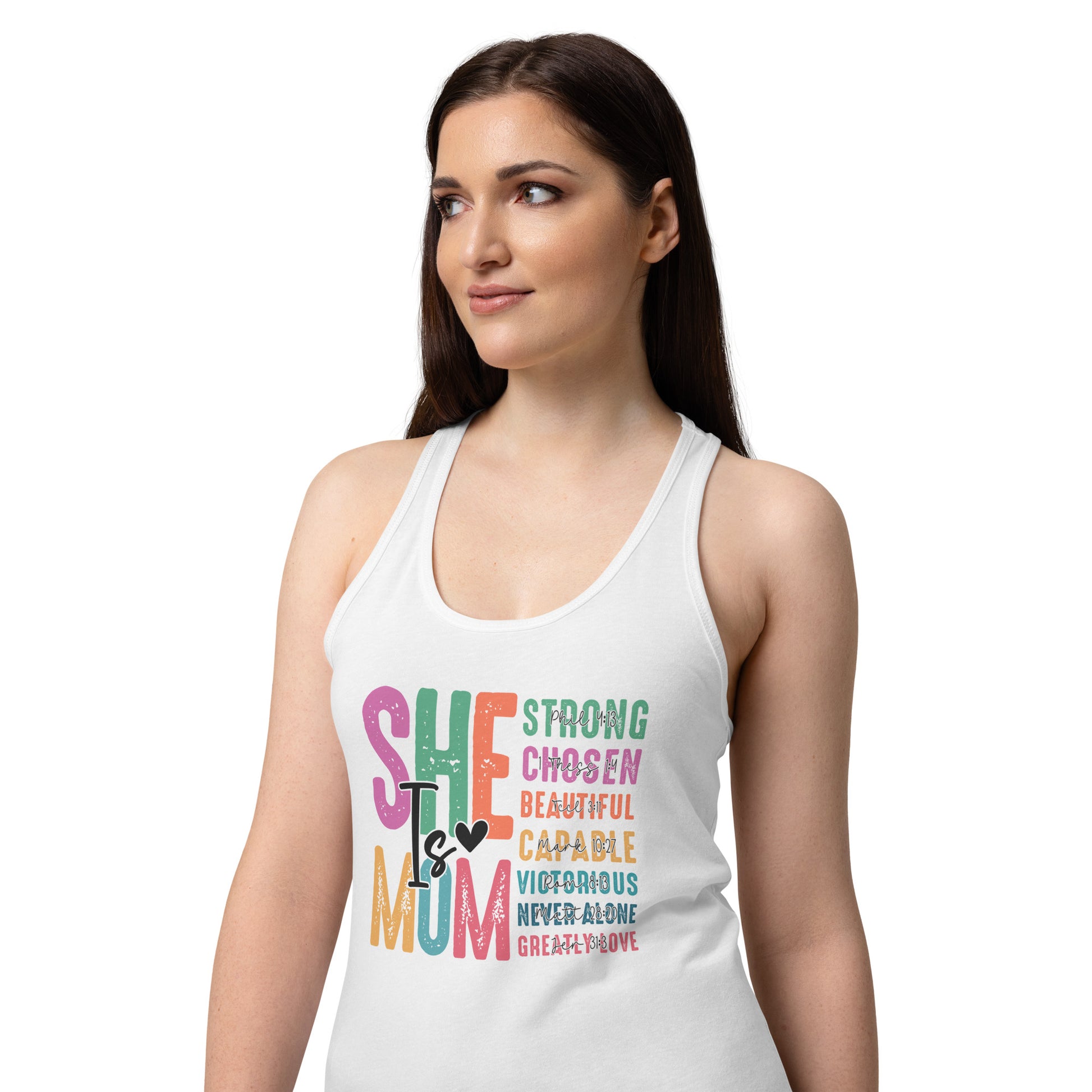 She is Mom Racerback Tank Top - White - Back View 3