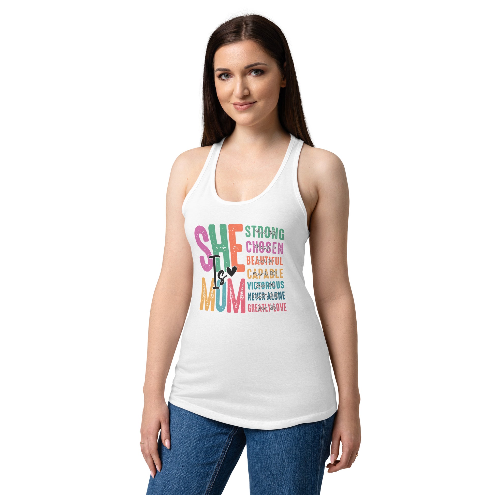 She is Mom Racerback Tank Top - White - Back View 4