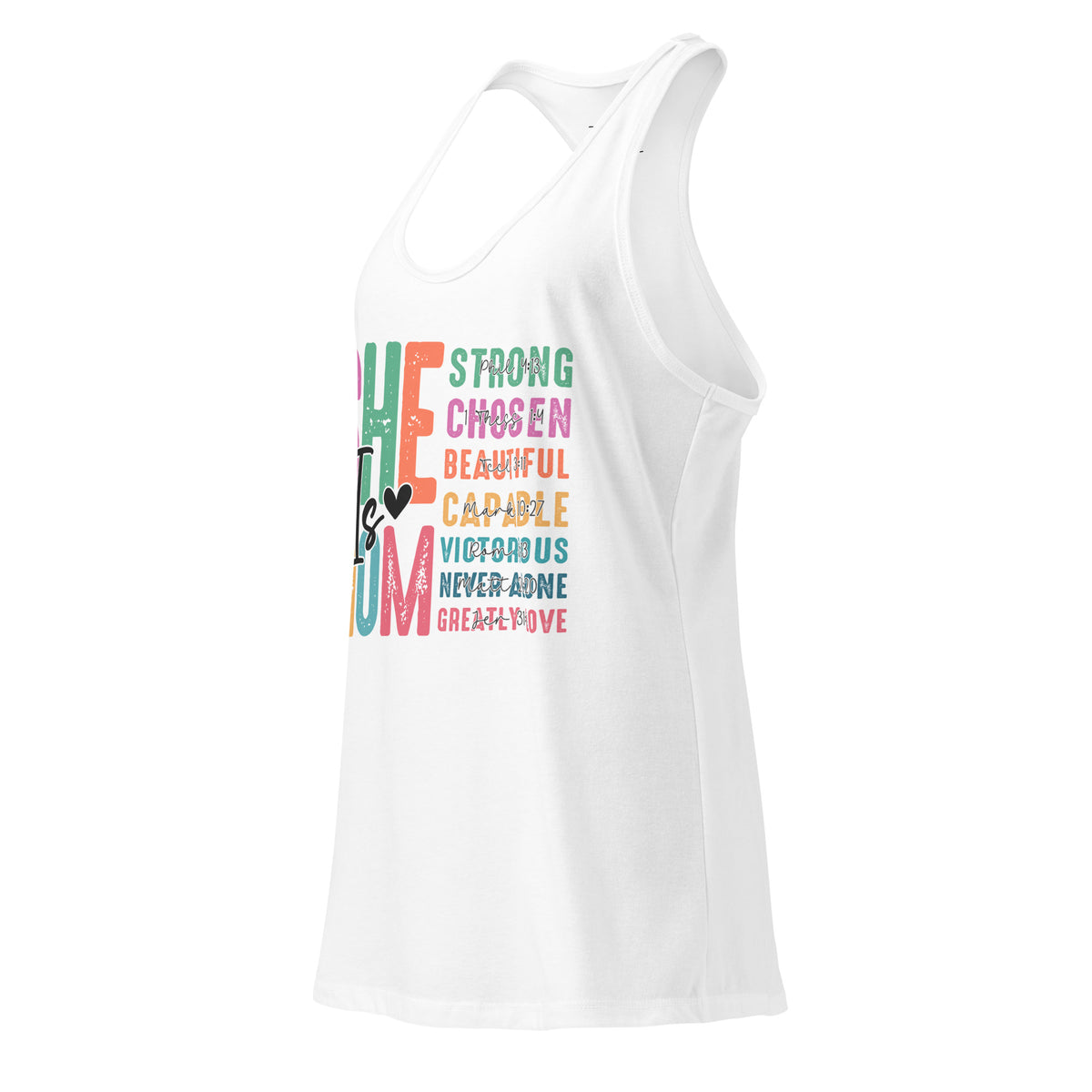 She is Mom Racerback Tank Top - White - Left Front View